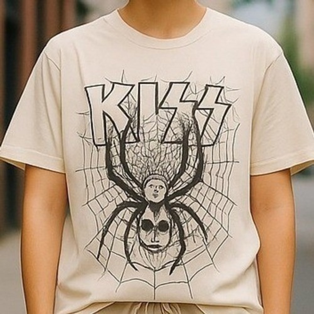 NEW KISS Band Spider Web Graphic Tee Sz XL RARE WHITE Alt Streetwear Goth Grunge